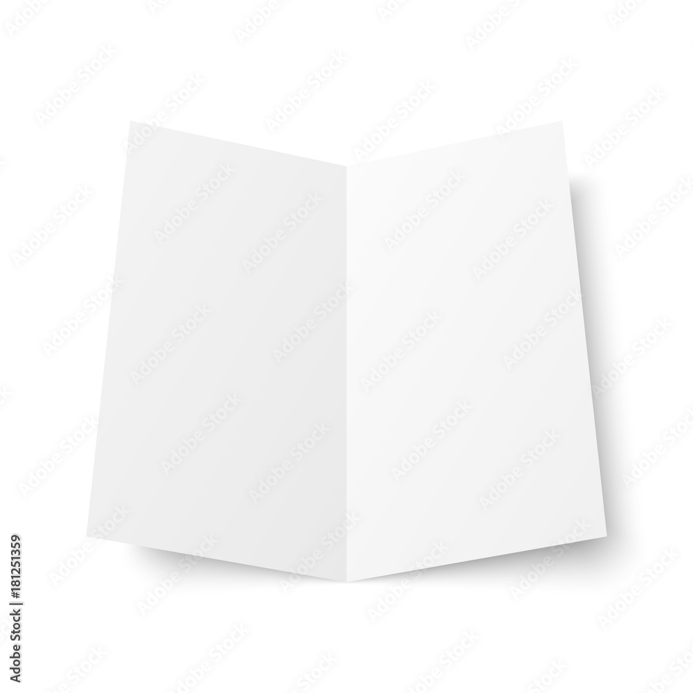 Poster vector blank white twofold booklet opened on white background. front side. two folded paper sheet in