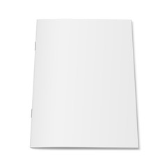 Fototapeta premium Vector white mock up of magazine isolated. Closed vertical booklet, brochure or notebook template on white background. 3d illustration for your design