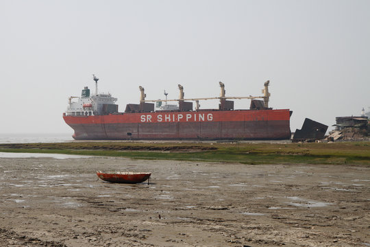 Cargo vessel run ashore for scrapping