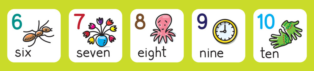 Education cards for learning to count from 1 to 10