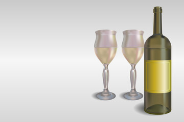 White wine bottle with glasses vector concept illustration