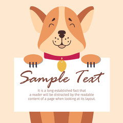 Funny Akita-inu Holds Sheet of Paper for Text