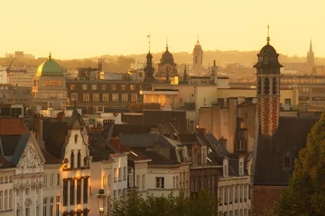 Schilderijen op glas Old city of Brussels, Belgium before sunset © e_polischuk