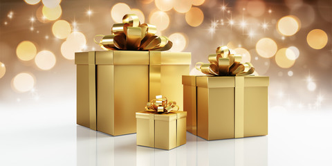 Goldene Geschenkpakete und Päckchen