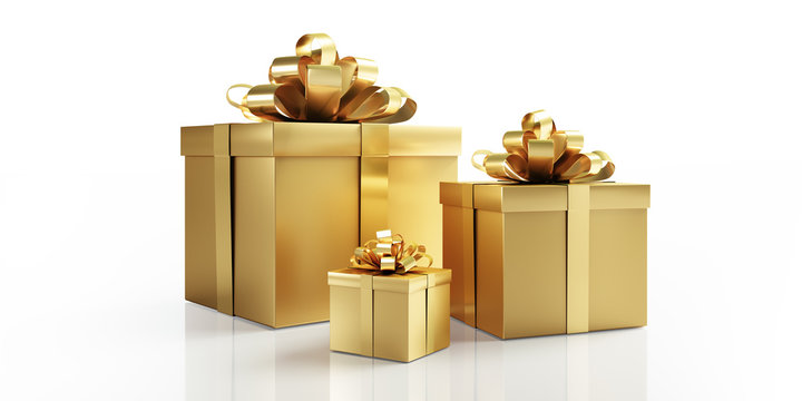 Goldene Geschenkpakete und Päckchen