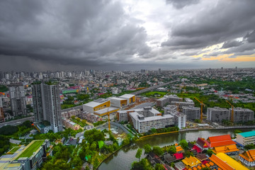 Black cloud covered the city before heavy rain