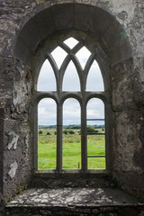 Fototapeta na wymiar Landscapes of Ireland. Ruins of Friary of Ross in Galway county