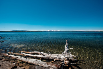 Yellowstone Lake with mountains landscape