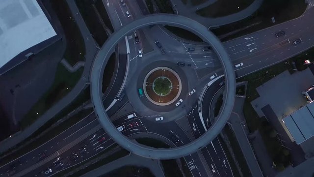 4K Roundabout in Norway Aerial Drone Perspective With Traffic, Twist Left