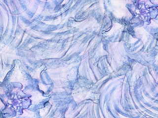 Abstract Floral blue-white background. Petals of flowers on a blue-white-violet  background. Spiral lines. Nature.