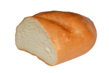 Half loaf of white bread isolated on white background