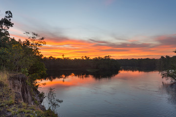 Beautiful sunrise on the Autana river, in the amazonian jungle, in Venezuela