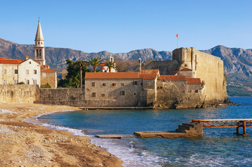 View of Old Town of Budva on a sunny winter day. Montenegro