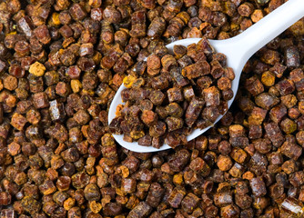 Propolis granules with spoon, bee product