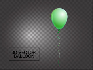 Realistic Helium Green Balloon, Flying. Vector Illustration. Celebration, Party Poster Design Element. Can be Used for a Birthday Present, Sale Flyer Print Design. Realistic Balloon Isolated on Grey