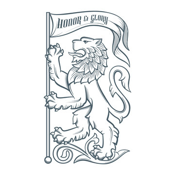 Image of the heraldic lion with flag