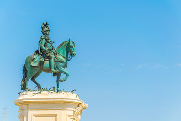Statue of Dom Jose I in lisbon with arco da rua augusta, Portugal.