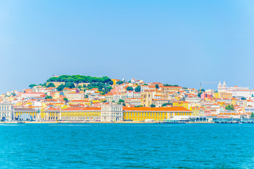 praca do comercio square in Lisbon viewed from Tajo river, Portugal.
