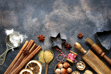 Christmas culinary background.Top view with copy space.