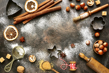 Christmas culinary background.Top view with copy space.