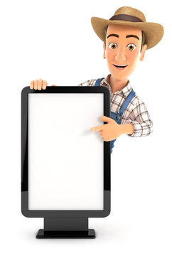 3d farmer pointing to blank billboard