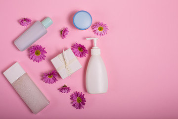 Cosmetics on a pink background