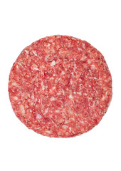 Raw fresh large beef burger isolated on white