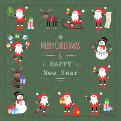 Set of christmas Santa Claus and snowman