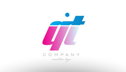 qt q  t alphabet letter combination pink blue bold logo icon design