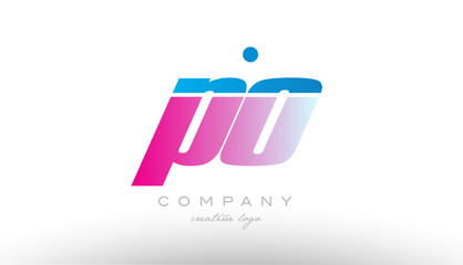 po p o alphabet letter combination pink blue bold logo icon design