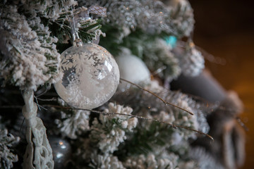 White ball on Christmas tree