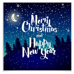 Greeting card Happy new year and Merry Christmas. Decorative New Years wreath. Lettering Merry Christmas and Happy New Year