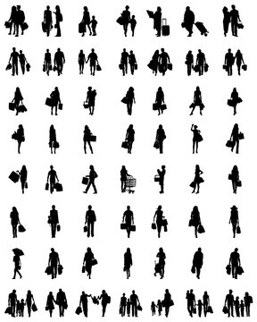 Black silhouettes of people in the shopping, vector