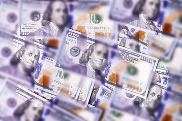 Hundreds american dollars closeup. Blurred background with dollar sign