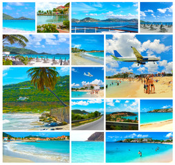 Collage from views of the Caribbean beach at Saint Martin