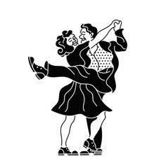 Dancing seniors. Happy old people have fun. Active pensioners.Retro vintage silhouette dancer.Couple silhouettes dancing swing, rock or lindy hop. Retro style isolated.
