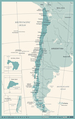 Chile Map - Vintage Detailed Vector Illustration