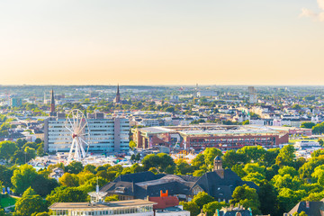 Aerial view of the millerntor stadium of fc sankt pauli in Hamburg, germany.