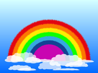 Vector color rainbow on a blue cloudy sky
