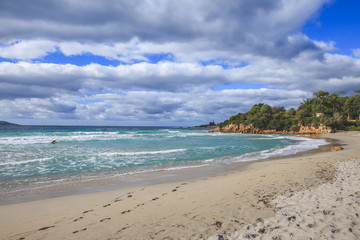 Beautiful Corsica beach mountains sea, beach and blue sky