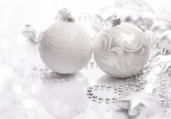 Christmas background with festive decoration on white background