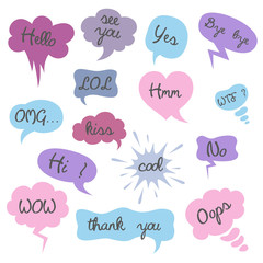 Set of cartoon speech bubbles on the white background.