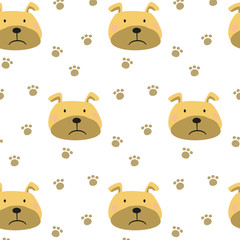Seamless pattern with cartoon dogs on the white background.