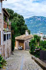 Mountain street of the small town of Biniaraix, Mallorca.