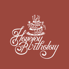 happy birthday card design with cake on red background