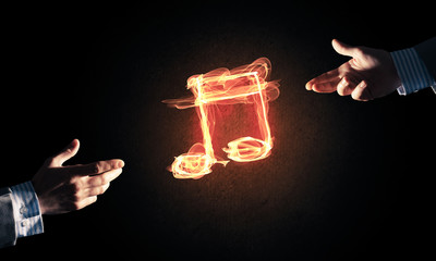 Music concept presented by fire burning icon and creation gestur