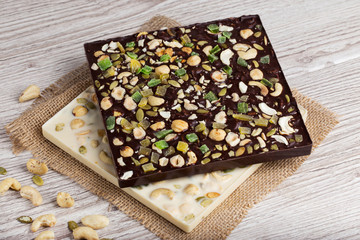 Homemade white and black chocolate