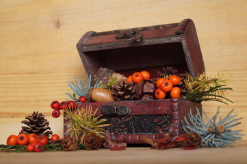 Christmas arrangement with berries and fir cones