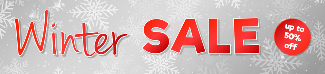Winter Sale - shiny advertisement whit snowflakes. Vector. 