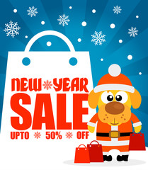 New Year sale background with dog  upto 50% off